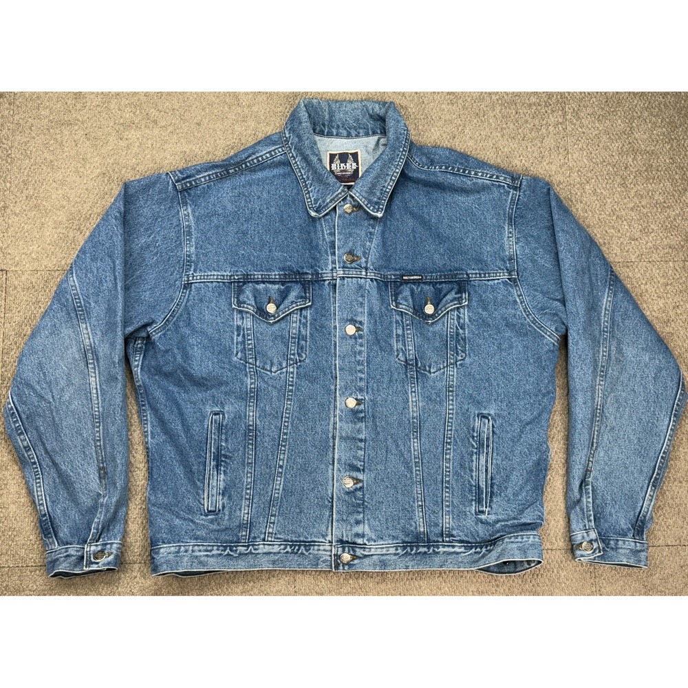 Biker Blues Harley Davidson Vtg Men's Full Button Denim Trucker Jacket Size XL